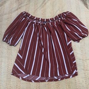 Anthropologie Rust and Ecru off shoulder top